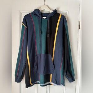 PACSUN Men's Vertical Striped Hoodie Lightweight Sweatshirt XL Colorblock 90s